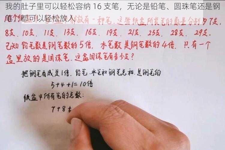 我的肚子里可以轻松容纳 16 支笔，无论是铅笔、圆珠笔还是钢笔，都可以轻松放入