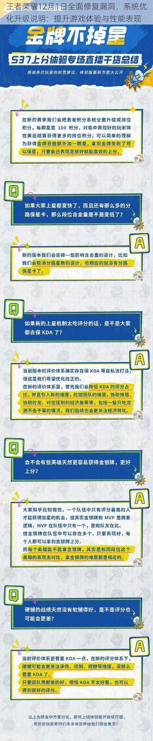 王者荣耀12月1日全面修复漏洞，系统优化升级说明：提升游戏体验与性能表现