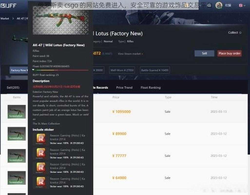 俄罗斯卖 csgo 的网站免费进入，安全可靠的游戏饰品交易平台