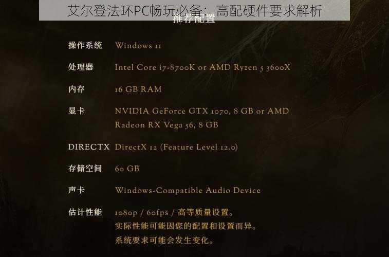 艾尔登法环PC畅玩必备：高配硬件要求解析
