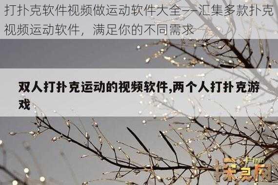 打扑克软件视频做运动软件大全——汇集多款扑克视频运动软件，满足你的不同需求