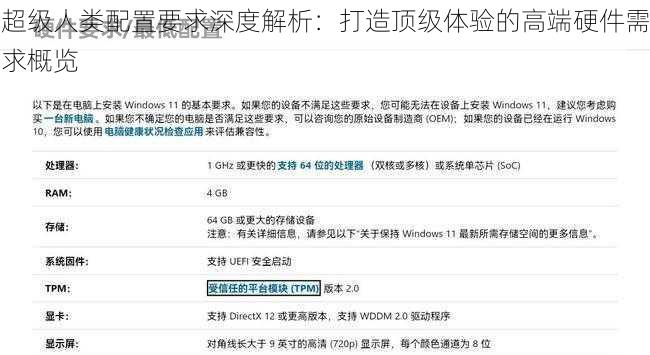 超级人类配置要求深度解析：打造顶级体验的高端硬件需求概览