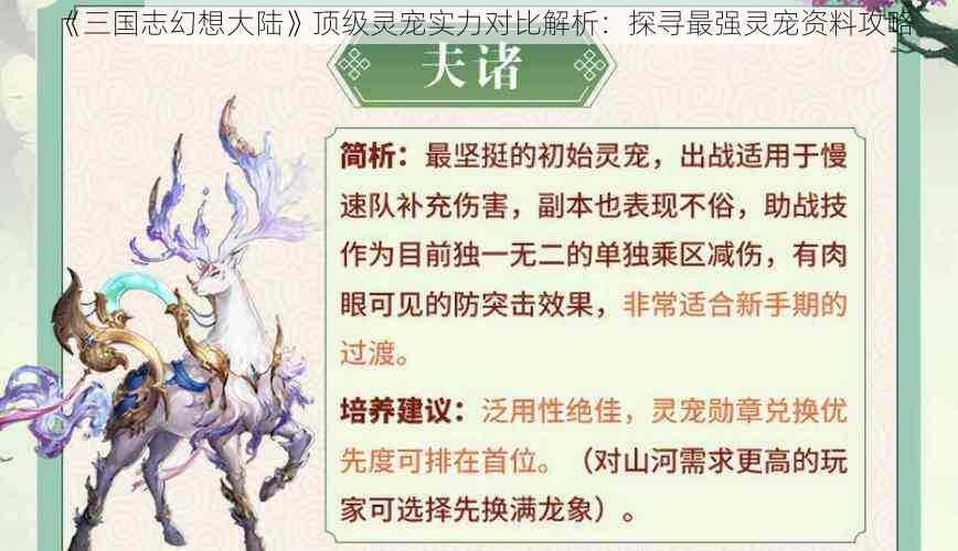 《三国志幻想大陆》顶级灵宠实力对比解析：探寻最强灵宠资料攻略